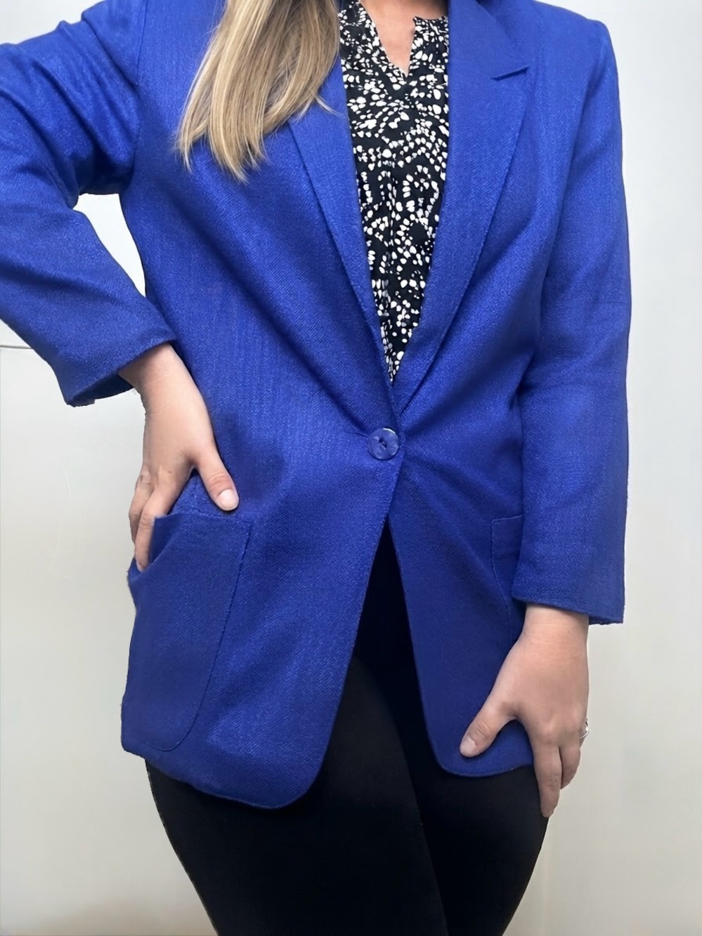 VTG Essential Elements Oversized Women’s Cobalt Blue Single-Button Blazer Small